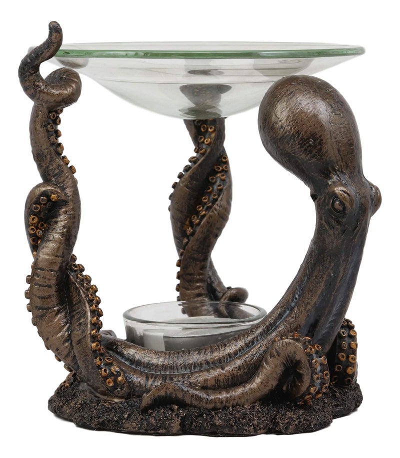 Ebros Gift Ebros Nautical Ocean Marine Octopus Head and Arms Tentacles Oil Warmer Or Wax Tart Burner Aroma Scent Diffuser Tea Light Candle Holder Statue Sea Kraken Giant Octopuses Themed Decorative Figurine - Image 2